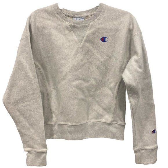 CHAMPION Sweatshirt White Solid Reverse Weave Crew Neck Logo Pullover SMALL - Picture 1 of 5